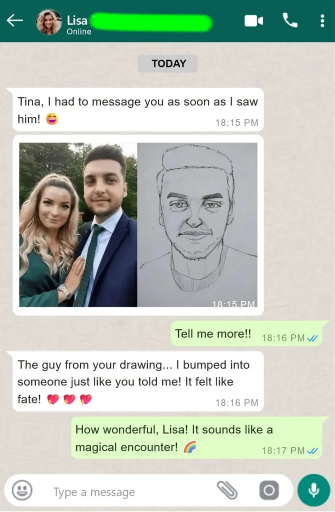 Lisa's feedback on tina's psychic soulmate sketch